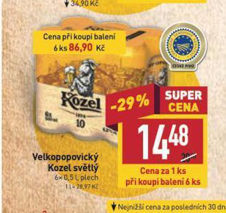 Billa Pivo velkopopovický kozel nabídka