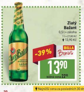 Billa Pivo zlatý bažant nabídka
