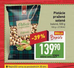 Billa Pistácie pražené solené nabídka
