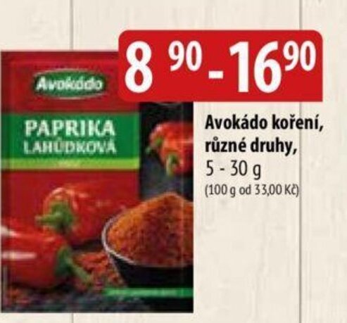 Bala Avokádo koření, různé druhy nabídka