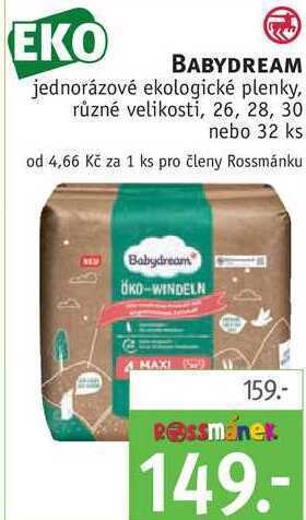 Rossmann Babydream jednorázové ekologické plenky, 26, 28, 30 nebo 32 ks nabídka