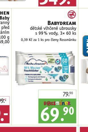 Rossmann Babydream dětské vlhčené ubrousky nabídka