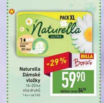 Billa Naturella dámské vložky 14-20 ks nabídka