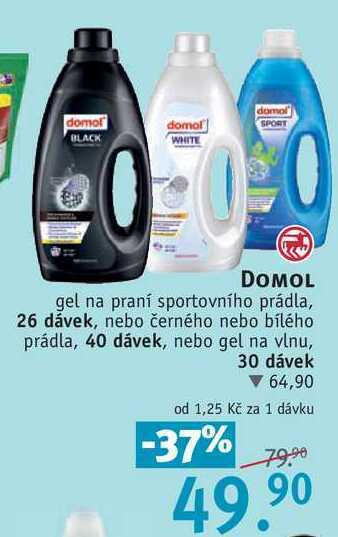 Rossmann Domol gel na praní sportovního prádla, 26 dávek, nebo černého nebo bílého prádla, 40 dávek, nebo gel na vlnu, 30 dávek nabídka
