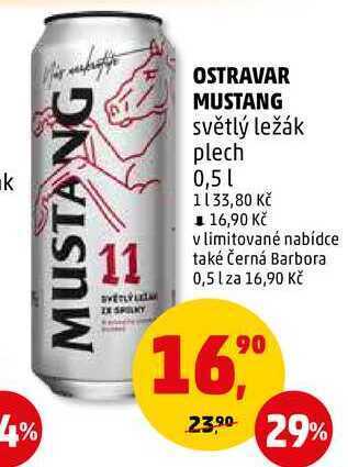 Penny Market Ostravar mustang světlý ležák plech, 0,5 l nabídka