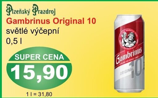 PLUS JIP Plzeňský Prazdroj Gambrinus Original 10 světlé výčepní 0,5L nabídka