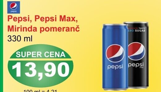 PLUS JIP Pepsi, Pepsi Max, Mirinda pomeranč 330 ml nabídka