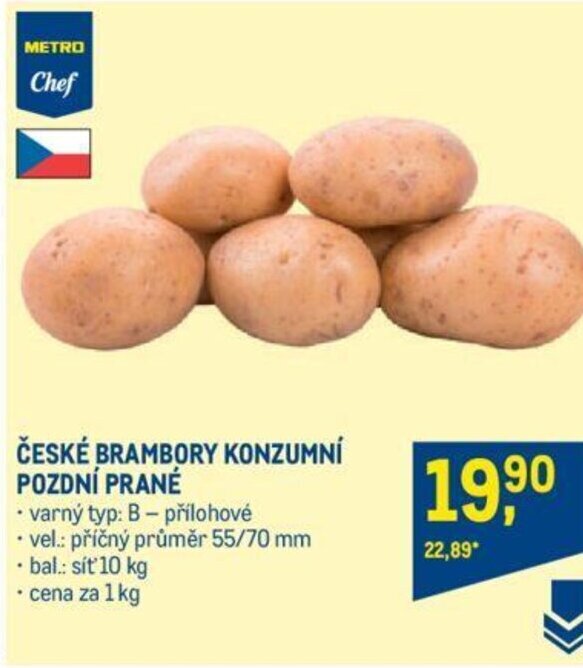 Makro ČESKÉ BRAMBORY KONZUMNÍ POZDNÍ PRANÉ nabídka