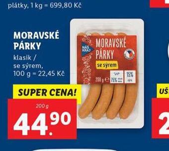Lidl Moravské párky nabídka