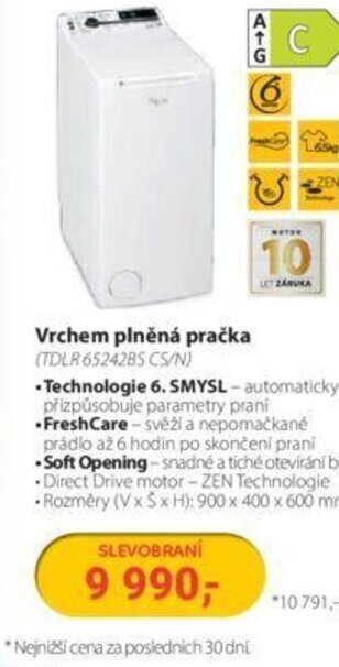 Planeo Elektro Vrchem plněná pračka (TDLR65242BS CS/N) nabídka
