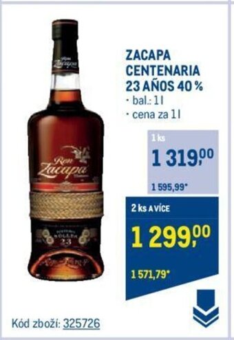 Makro ZACAPA CENTENARIA 23 AÑOS 40% nabídka