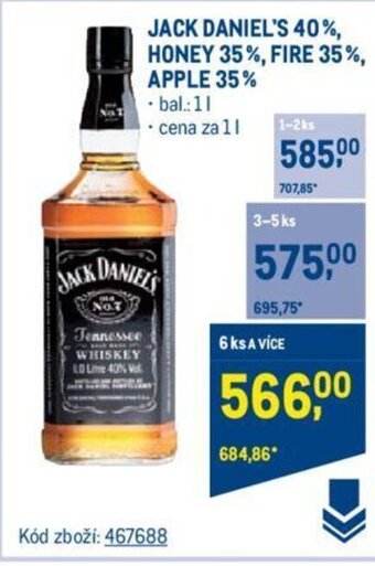 Makro JACK DANIEL'S 40%, HONEY 35%, FIRE 35%, APPLE 35% nabídka