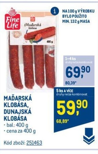 Makro MAĎARSKÁ KLOBÁSA, DUNAJSKÁ KLOBÁSA 400 g nabídka