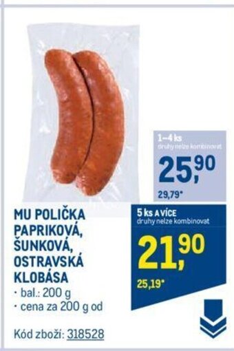 Makro MU POLIČKA PAPRIKOVÁ, ŠUNKOVÁ, OSTRAVSKÁ KLOBÁSA nabídka