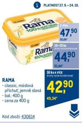 Makro RAMA classic, máslová nabídka