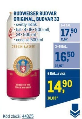 Makro BUDWEISER BUDVAR ORIGINAL, BUDVAR 33 nabídka