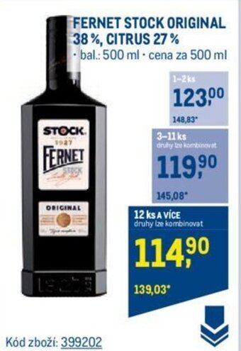 Makro FERNET STOCK ORIGINAL 38%, CITRUS 27% nabídka