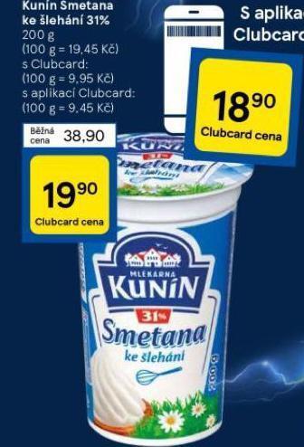 Tesco Kunín smetana ke šlehání 31% nabídka