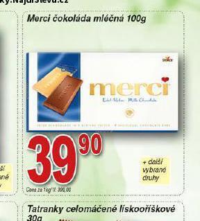 Hruška Merci čokoláda mlečná nabídka