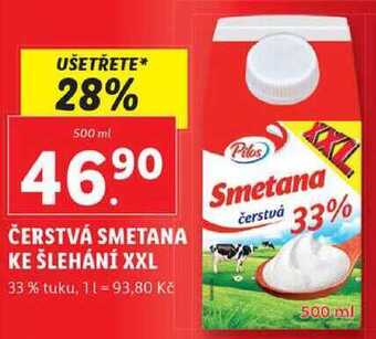 Lidl Čerstvá smetana ke šlehání xxl, 500 ml nabídka