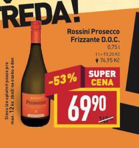 Billa Rossini prosecco frizzante nabídka