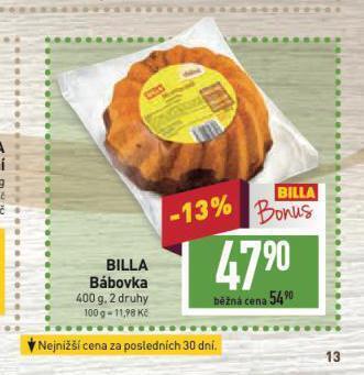 Billa Bábovka nabídka