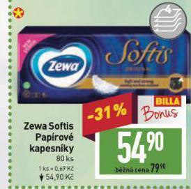 Billa Zewa papírové kapesníky nabídka