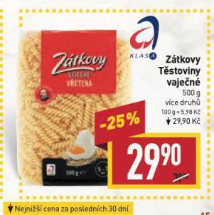 Billa Zátkovy vaječné těstoviny nabídka