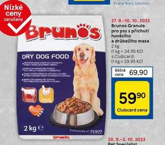 Tesco Brunos granule pro psy s příchutí hovězího a drůbežího masa 2 kg nabídka