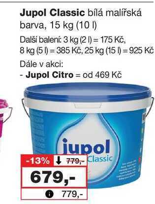 Barvy a laky drogerie Jupol classic bílá malířská barva, 15 kg nabídka