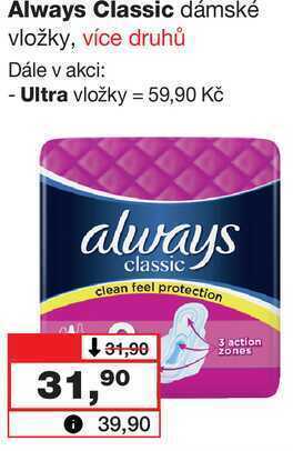 Barvy a laky drogerie Always classic dámské vložky, více druhů nabídka