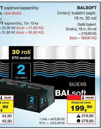 Barvy a laky drogerie Balsoft 2vrstvý toaletní papír, 19 m, 30 rolí nabídka