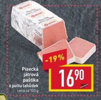 Billa Písecká játrová paštika z pultu lahůdek cena za 100 g nabídka