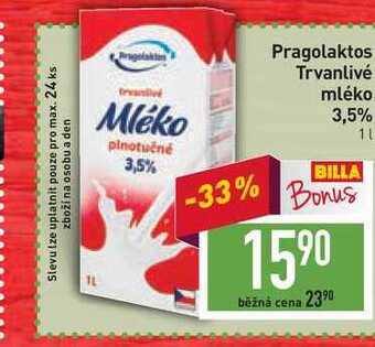 Billa Pragolaktos trvanlivé mléko 3,5% 1l nabídka