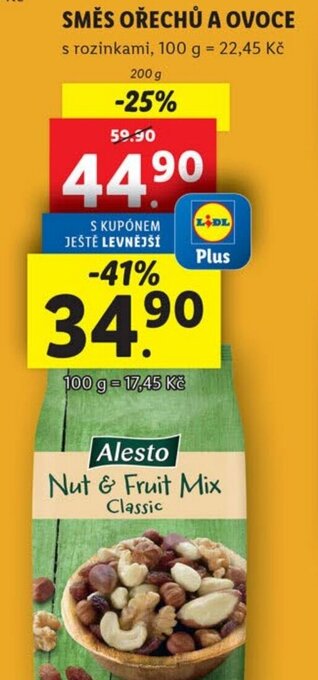 Lidl SMĚS OŘECHŮ A OVOCE nabídka