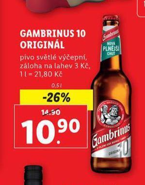 Lidl Pivo gambrinus nabídka