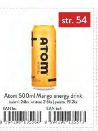 Qanto Atom 500ml Mango energy drink nabídka