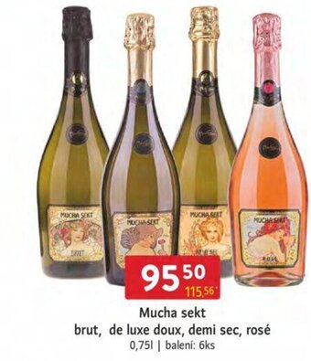 Qanto Mucha sekt brut, de luxe doux, demi sec, rosé 0,75 l. nabídka