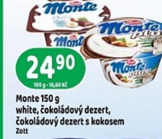 Brněnka Monte 150 g white, čokoládový dezert, čokoládový dezert s kokosem Zott nabídka