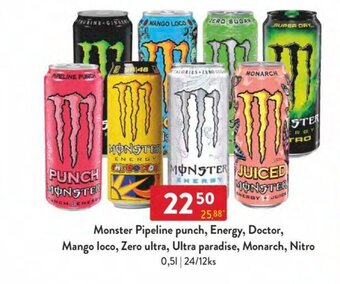 Qanto Monster Pipeline punch, Energy, Doctor, Mango loco, Zero ultra, Ultra paradise, Monarch, Nitro 0.5 l. nabídka