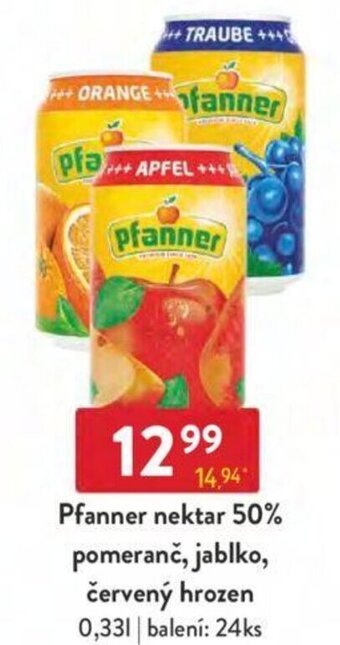 Pfanner nektar 50% pomeranč, jablko, červený hrozen