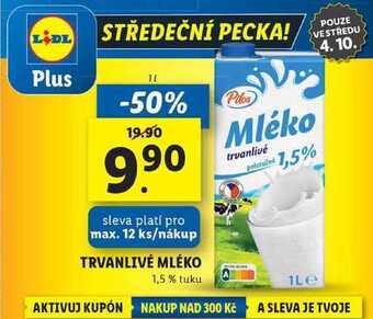 Lidl Trvanlivé mléko, 1 l nabídka