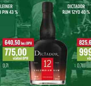Ratio Dictador rum 12yo 40% 0,7l nabídka