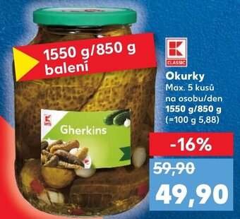 Kaufland Okurky 1550 g/850 g nabídka
