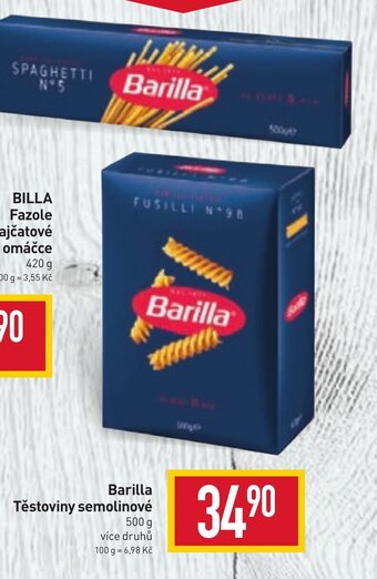 Billa Barilla Těstoviny semolinové 500 g nabídka