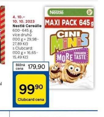 Tesco Nestlé cereálie nabídka