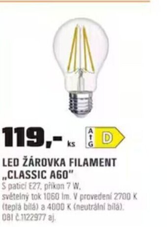 OBI LED ŽÁROVKA FILAMENT CLASSIC A60 nabídka