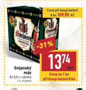 Billa Pivo svijanský máz nabídka