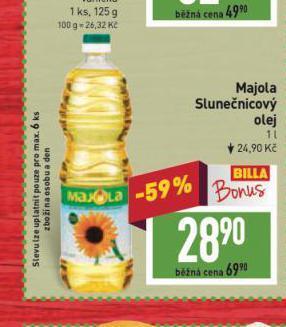 Billa Majola slunečnicový olej nabídka