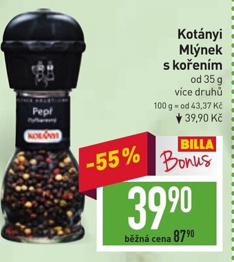 Billa Kotányi Mlýnek s kořením nabídka